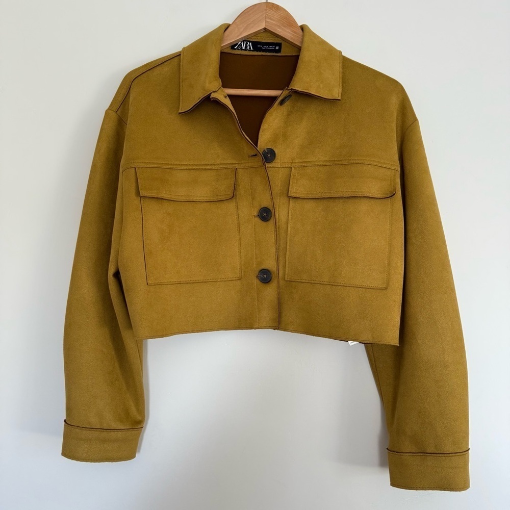 Zara Faux Suede Mustard Yellow Crop 90’s revival Jacket Size: M